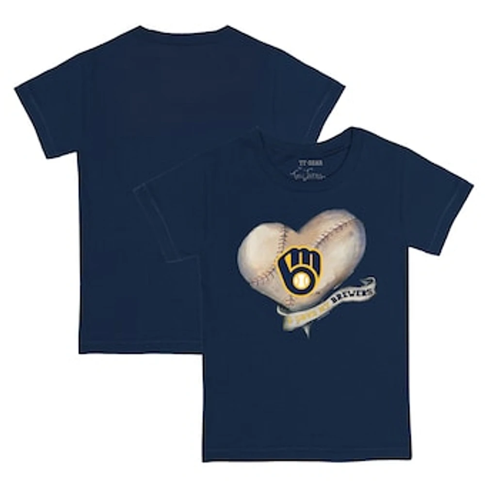 Youth Tiny Turnip Navy Milwaukee Brewers Heart Banner T-Shirt