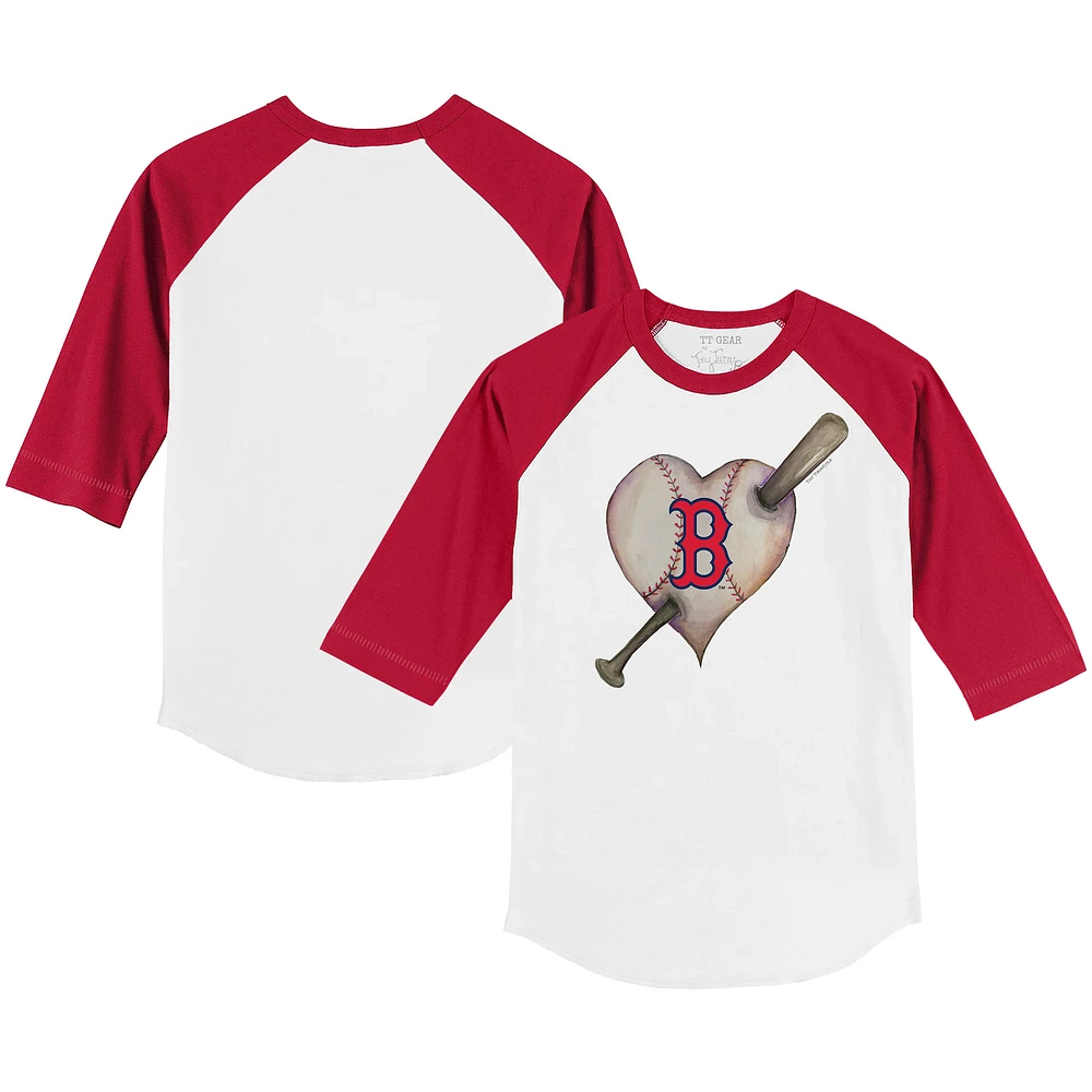 Youth Tiny Turnip White/Red Boston Red Sox Heart Bat 3/4-Sleeve Raglan T-Shirt