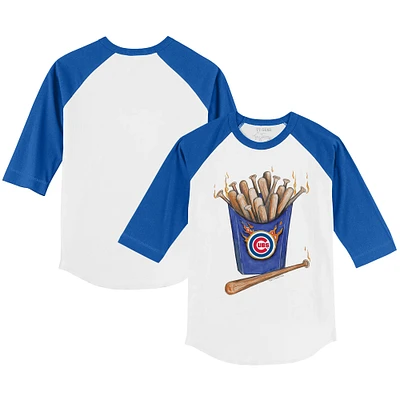 Youth Tiny Turnip White/Royal Chicago Cubs Hot Bats 3/4-Sleeve Raglan T-Shirt