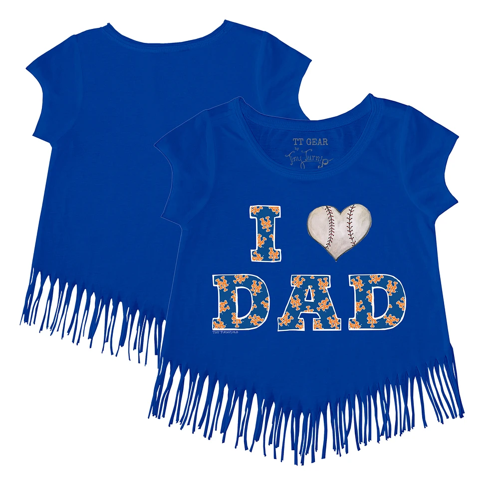 Girls Youth Tiny Turnip Royal New York Mets I Love Dad Fringe T-Shirt