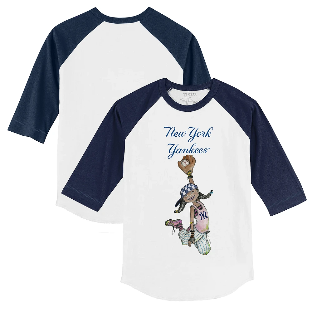 Youth Tiny Turnip White/Navy New York Yankees Jada 3/4-Sleeve Raglan T-Shirt