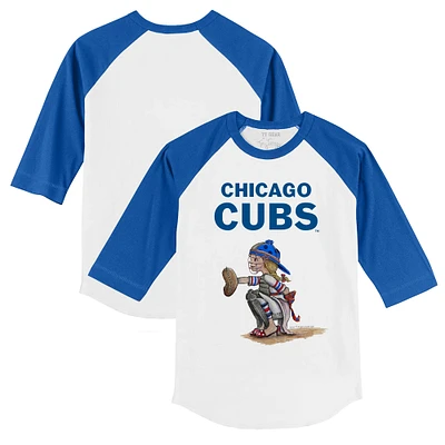Youth Tiny Turnip White/Royal Chicago Cubs Kate 3/4-Sleeve Raglan T-Shirt
