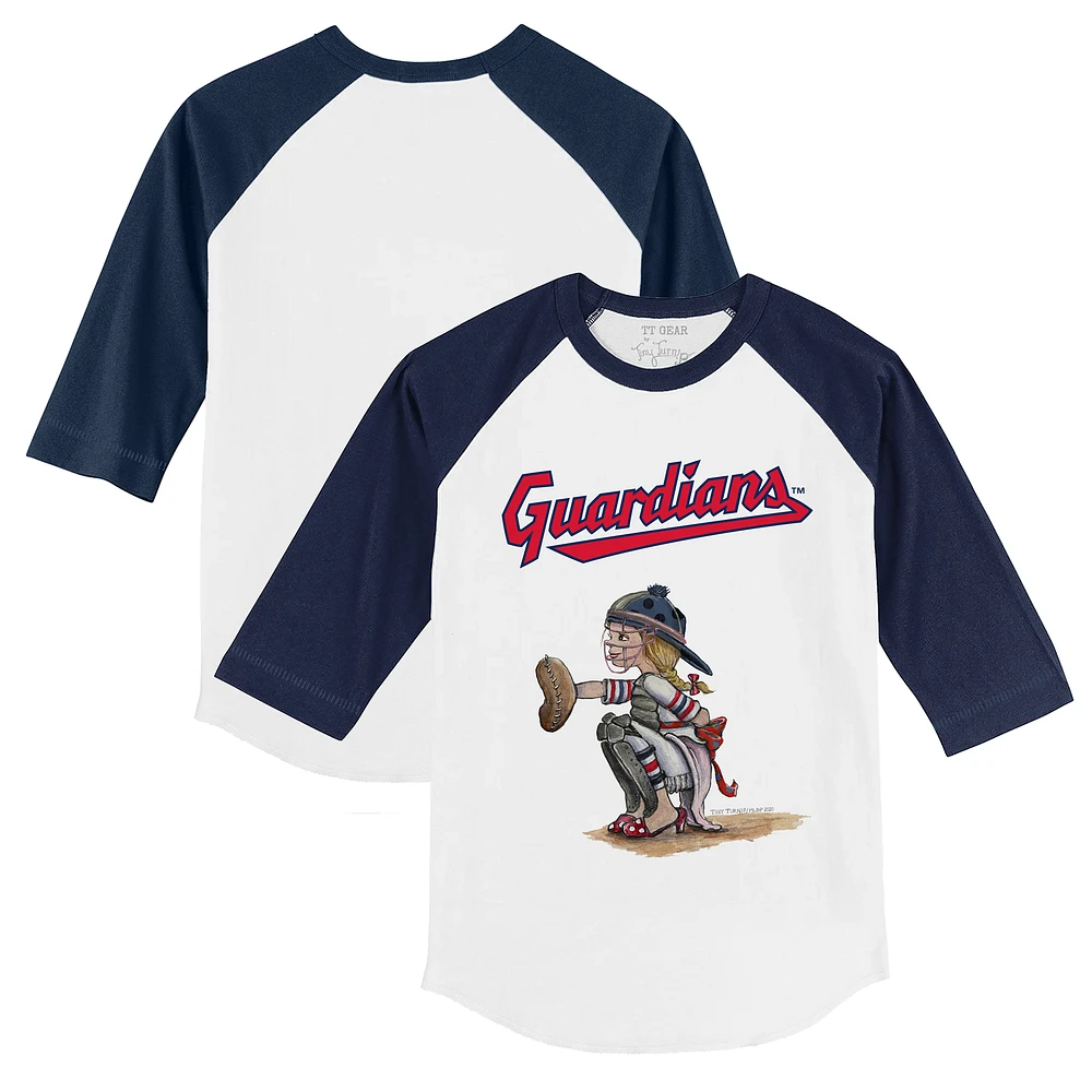 Youth Tiny Turnip White/Navy Cleveland Guardians Kate 3/4-Sleeve Raglan T-Shirt
