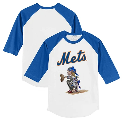 Youth Tiny Turnip White/Royal New York Mets Kate 3/4-Sleeve Raglan T-Shirt