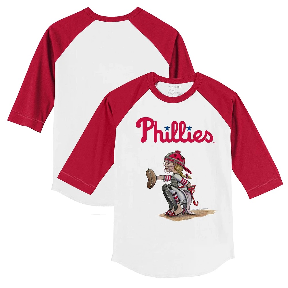 Youth Tiny Turnip White/Red Philadelphia Phillies Kate 3/4-Sleeve Raglan T-Shirt