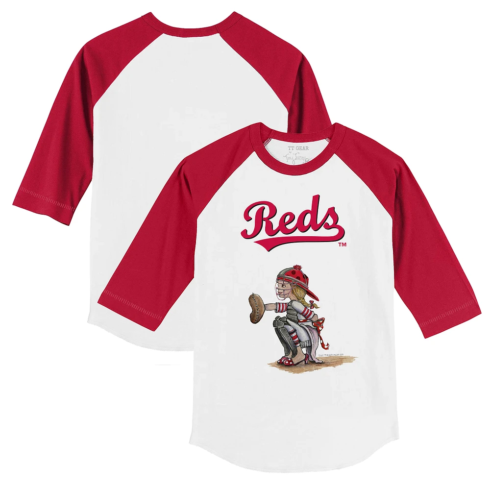 Youth Tiny Turnip White/Red Cincinnati Reds Kate 3/4-Sleeve Raglan T-Shirt