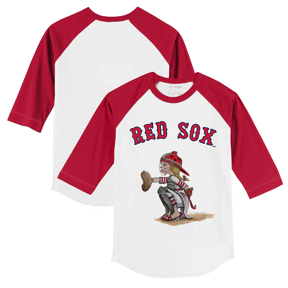 Youth Tiny Turnip White/Red Boston Red Sox Kate 3/4-Sleeve Raglan T-Shirt