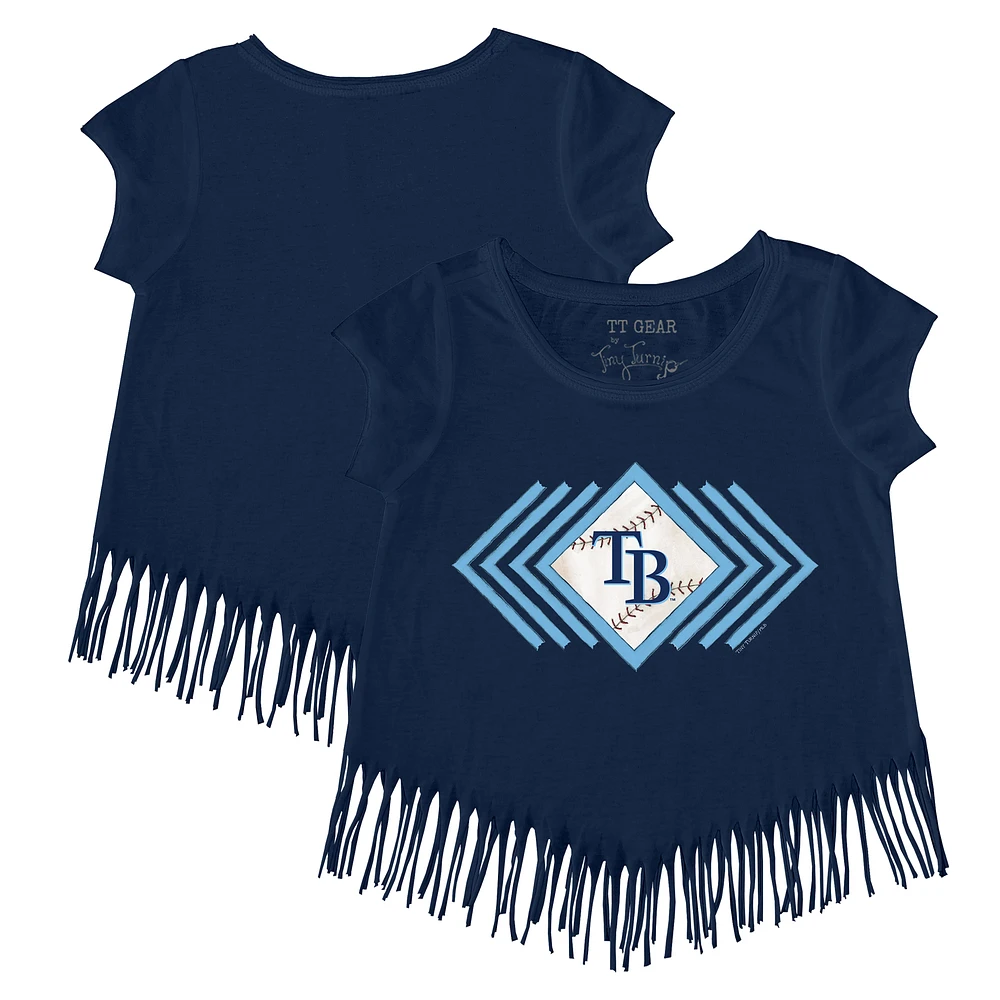 Girls Youth Tiny Turnip Navy Tampa Bay Rays Prism Arrows Fringe T-Shirt
