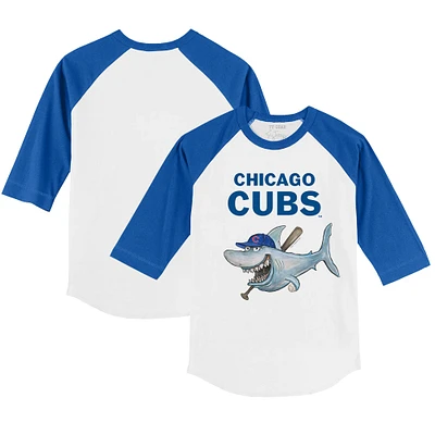 Youth Tiny Turnip White/Royal Chicago Cubs Shark 3/4-Sleeve Raglan T-Shirt