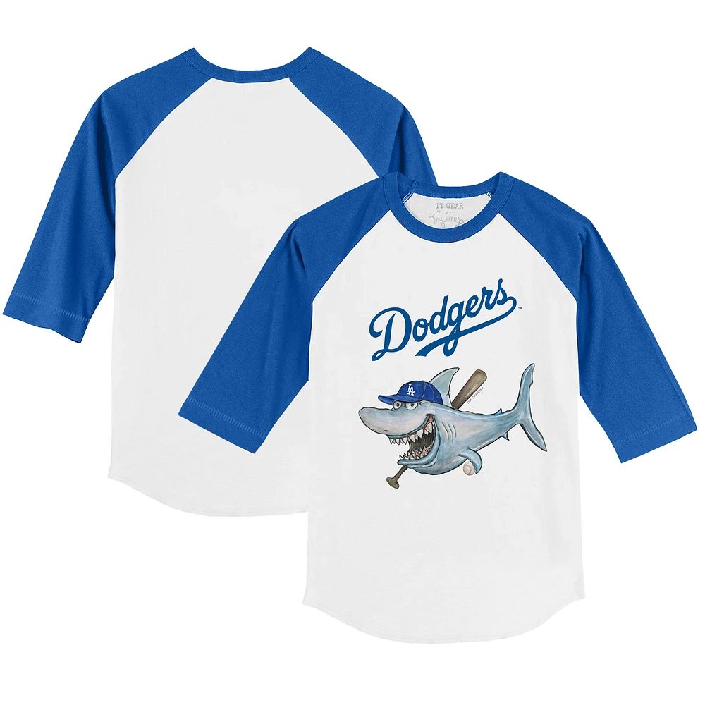 Youth Tiny Turnip White/Royal Los Angeles Dodgers Shark 3/4-Sleeve Raglan T-Shirt