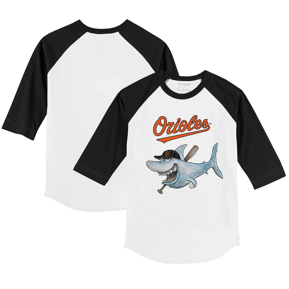 Youth Tiny Turnip White/Black Baltimore Orioles Shark 3/4-Sleeve Raglan T-Shirt