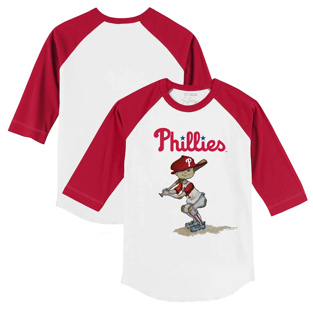 Youth Tiny Turnip White/Red Philadelphia Phillies Slugger 3/4-Sleeve Raglan T-Shirt