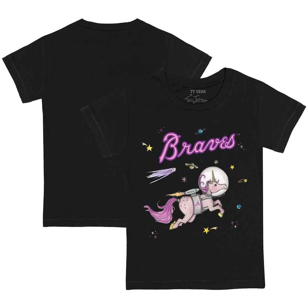 Youth Tiny Turnip Black Atlanta Braves Space Unicorn T-Shirt