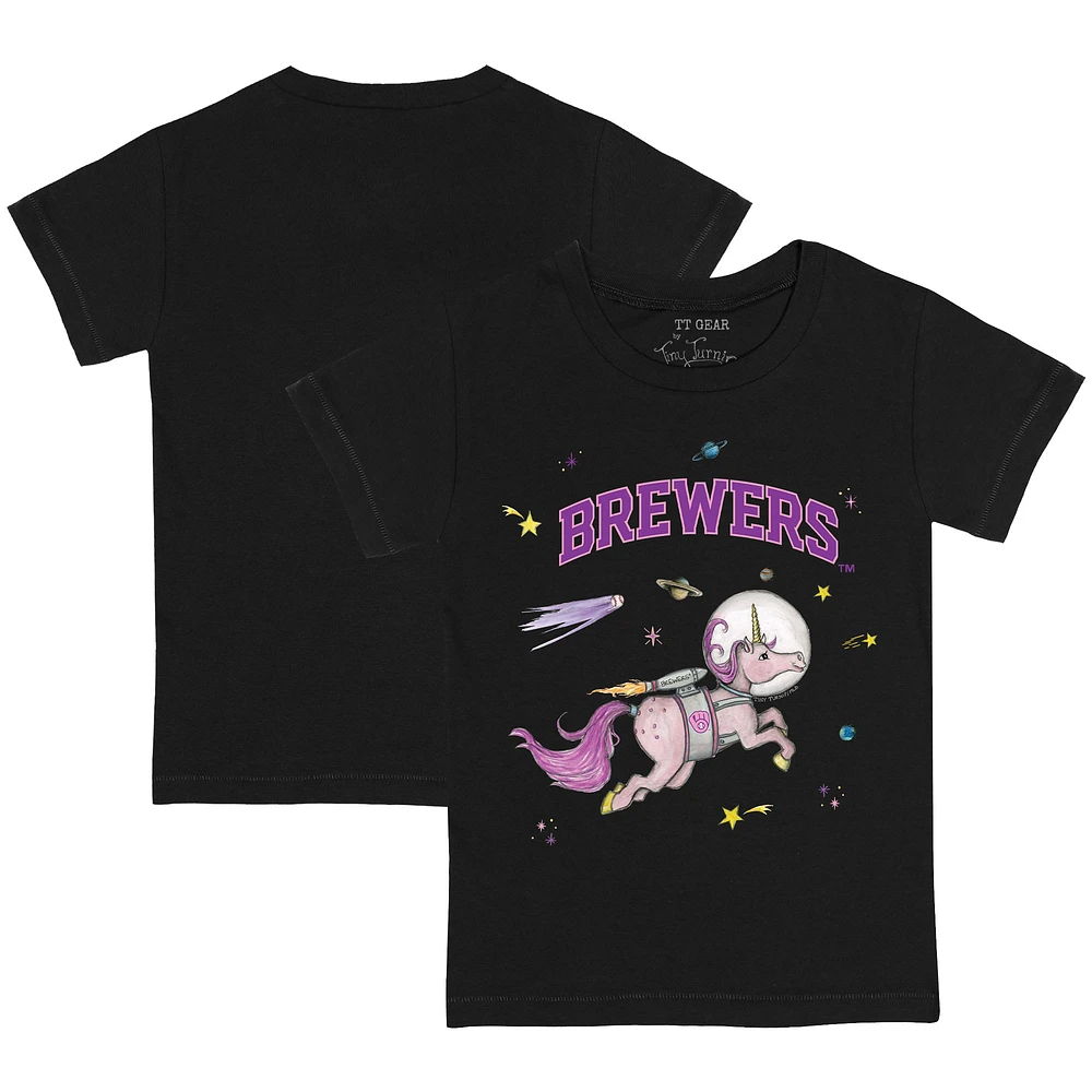 Youth Tiny Turnip Black Milwaukee Brewers Space Unicorn T-Shirt