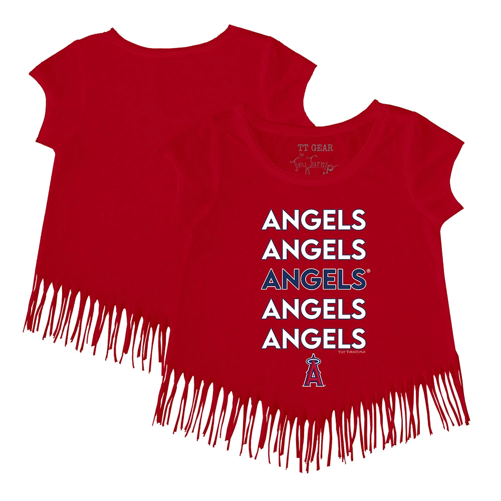 Girls Youth Tiny Turnip Red Los Angeles Angels Stacked Fringe T-Shirt