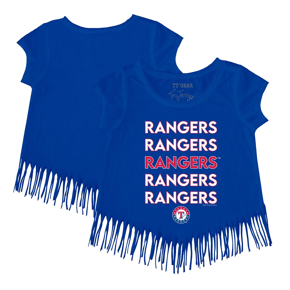 Girls Youth Tiny Turnip Royal Texas Rangers Stacked Fringe T-Shirt