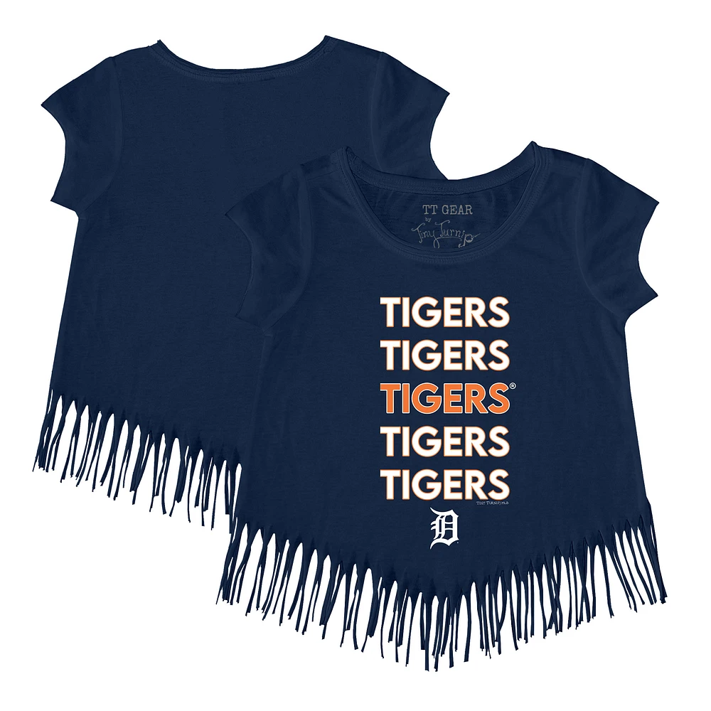 Girls Youth Tiny Turnip Navy Detroit Tigers Stacked Fringe T-Shirt