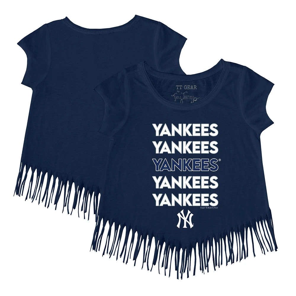 Girls Youth Tiny Turnip Navy New York Yankees Stacked Fringe T-Shirt