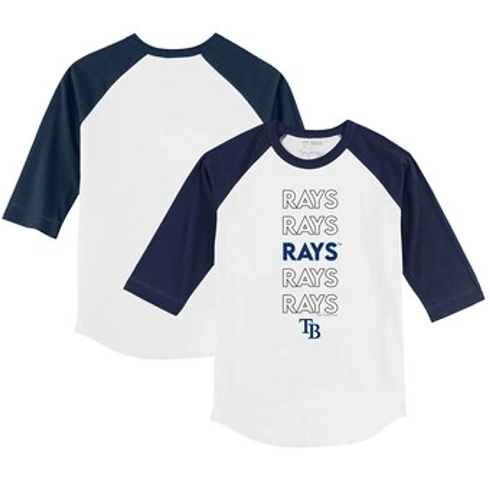 Youth Tiny Turnip White/Navy Tampa Bay Rays Stacked 3/4-Sleeve Raglan T-Shirt