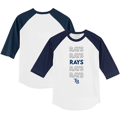 Youth Tiny Turnip White/Navy Tampa Bay Rays Stacked 3/4-Sleeve Raglan T-Shirt