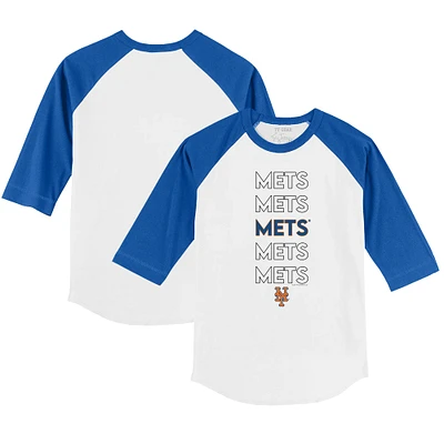 Youth Tiny Turnip White/Royal New York Mets Stacked 3/4-Sleeve Raglan T-Shirt
