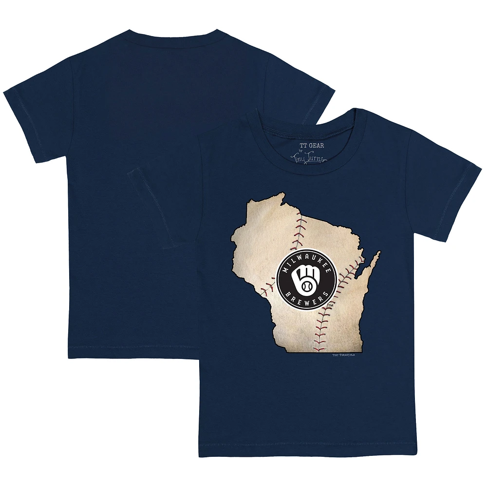 Youth Tiny Turnip Navy Milwaukee Brewers State Outline T-Shirt