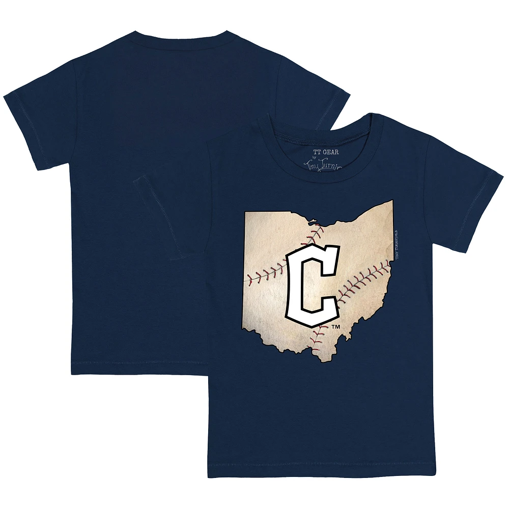 Youth Tiny Turnip Navy Cleveland Guardians State Outline T-Shirt