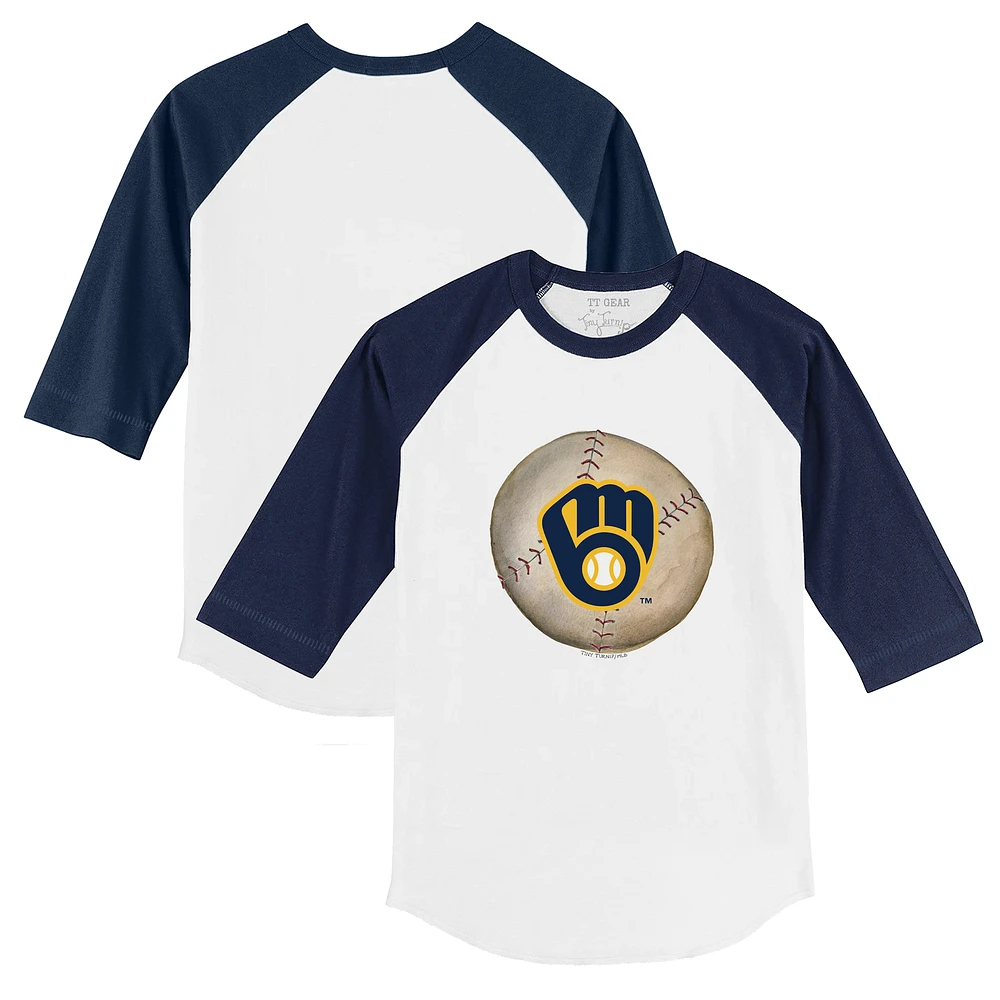 Youth Tiny Turnip White/Navy Milwaukee Brewers Stitched Baseball 3/4-Sleeve Raglan T-Shirt