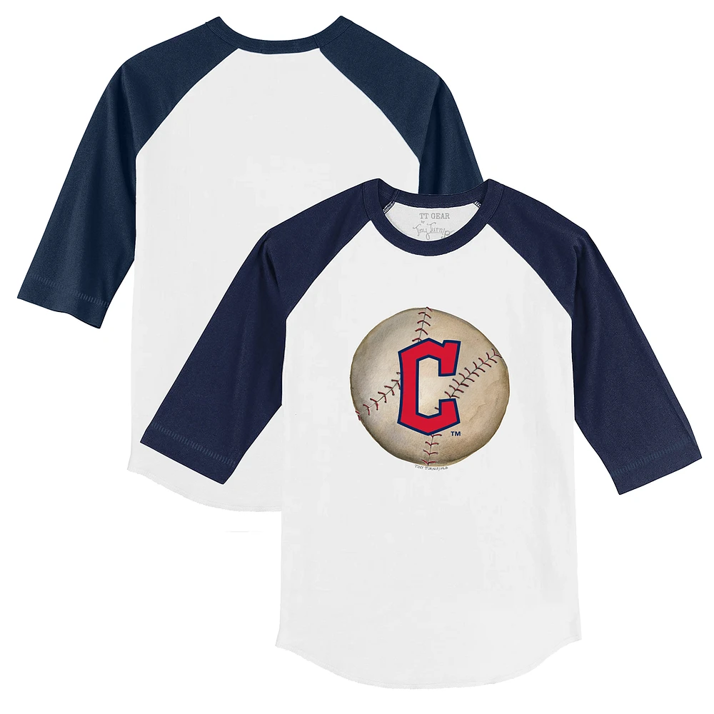 Youth Tiny Turnip White/Navy Cleveland Guardians Stitched Baseball 3/4-Sleeve Raglan T-Shirt
