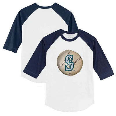 Youth Tiny Turnip White/Navy Seattle Mariners Stitched Baseball 3/4-Sleeve Raglan T-Shirt