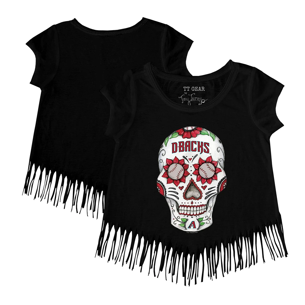 Girls Youth Tiny Turnip Black Arizona Diamondbacks Sugar Skull Fringe T-Shirt