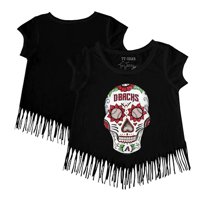Girls Youth Tiny Turnip Black Arizona Diamondbacks Sugar Skull Fringe T-Shirt