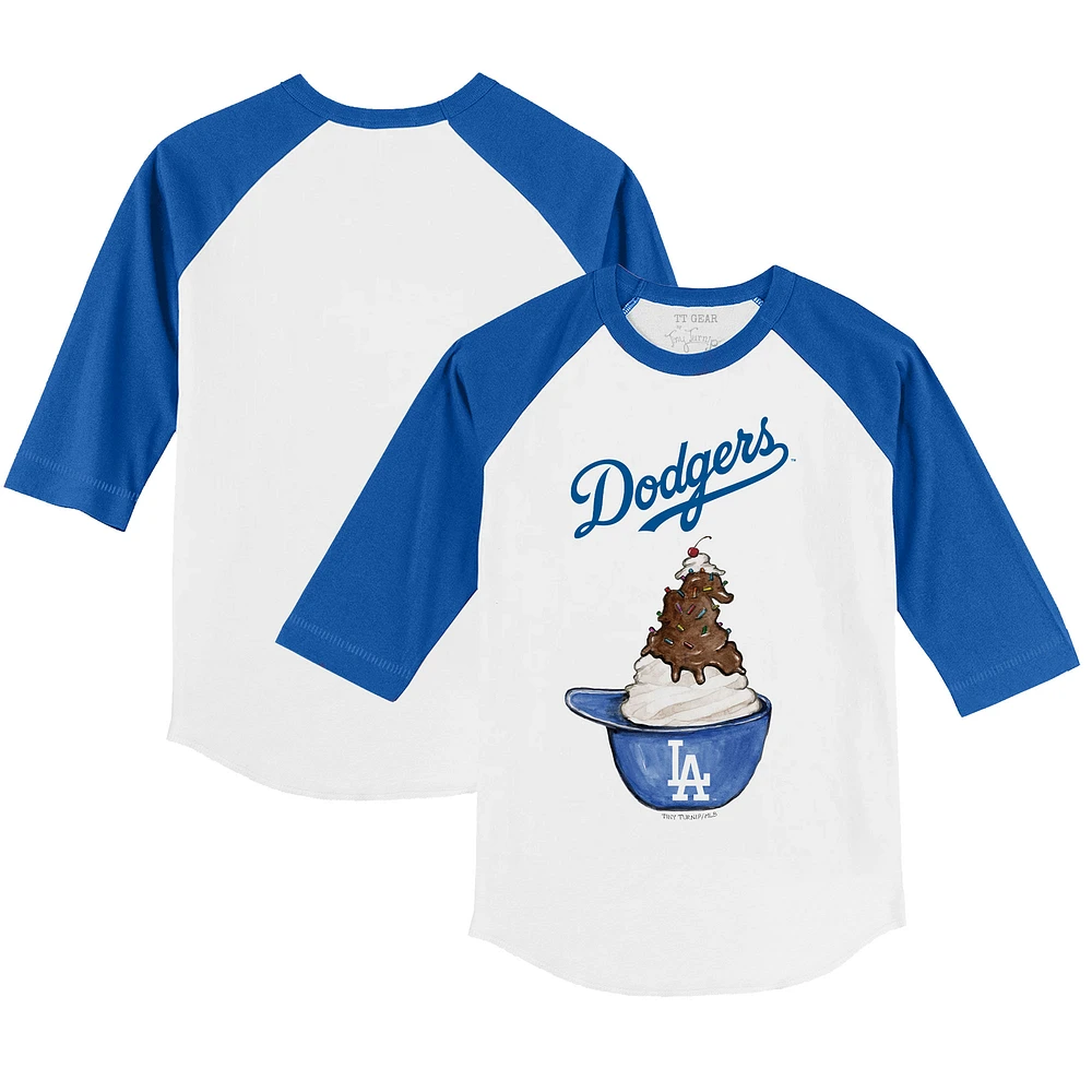 Youth Tiny Turnip White/Royal Los Angeles Dodgers Sundae Helmet 3/4-Sleeve Raglan T-Shirt