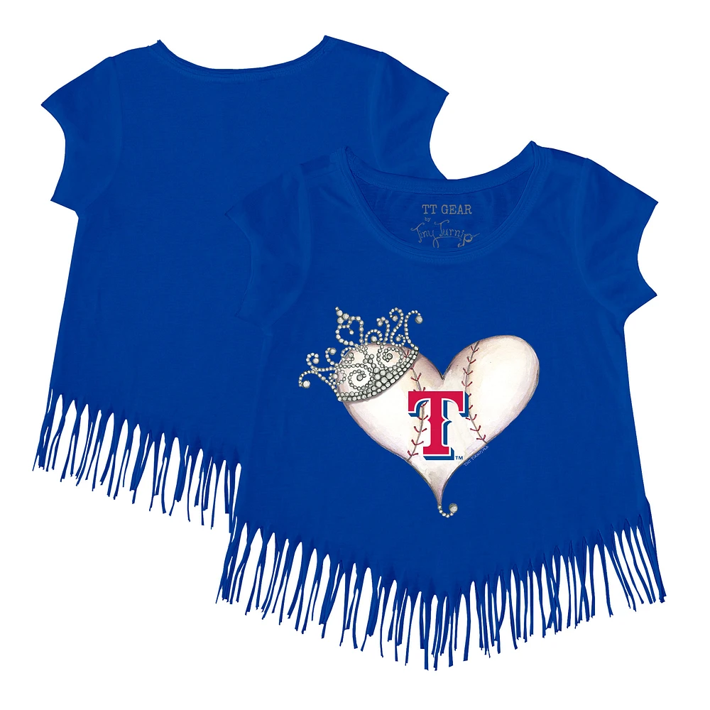 Girls Youth Tiny Turnip Royal Texas Rangers Tiara Heart Fringe T-Shirt