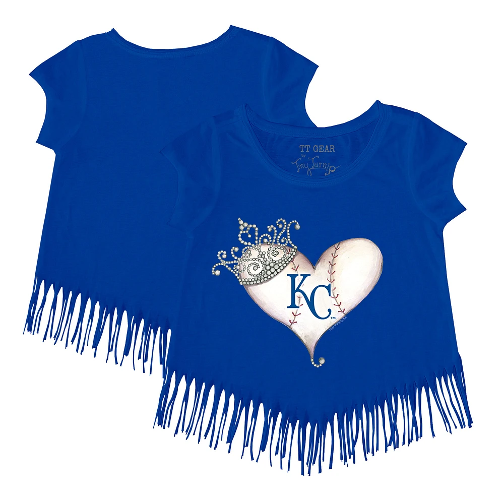 Girls Youth Tiny Turnip Royal Kansas City Royals Tiara Heart Fringe T-Shirt
