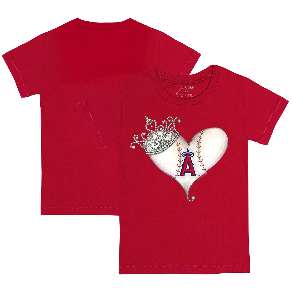 Youth Tiny Turnip Red Los Angeles Angels Tiara Heart T-Shirt