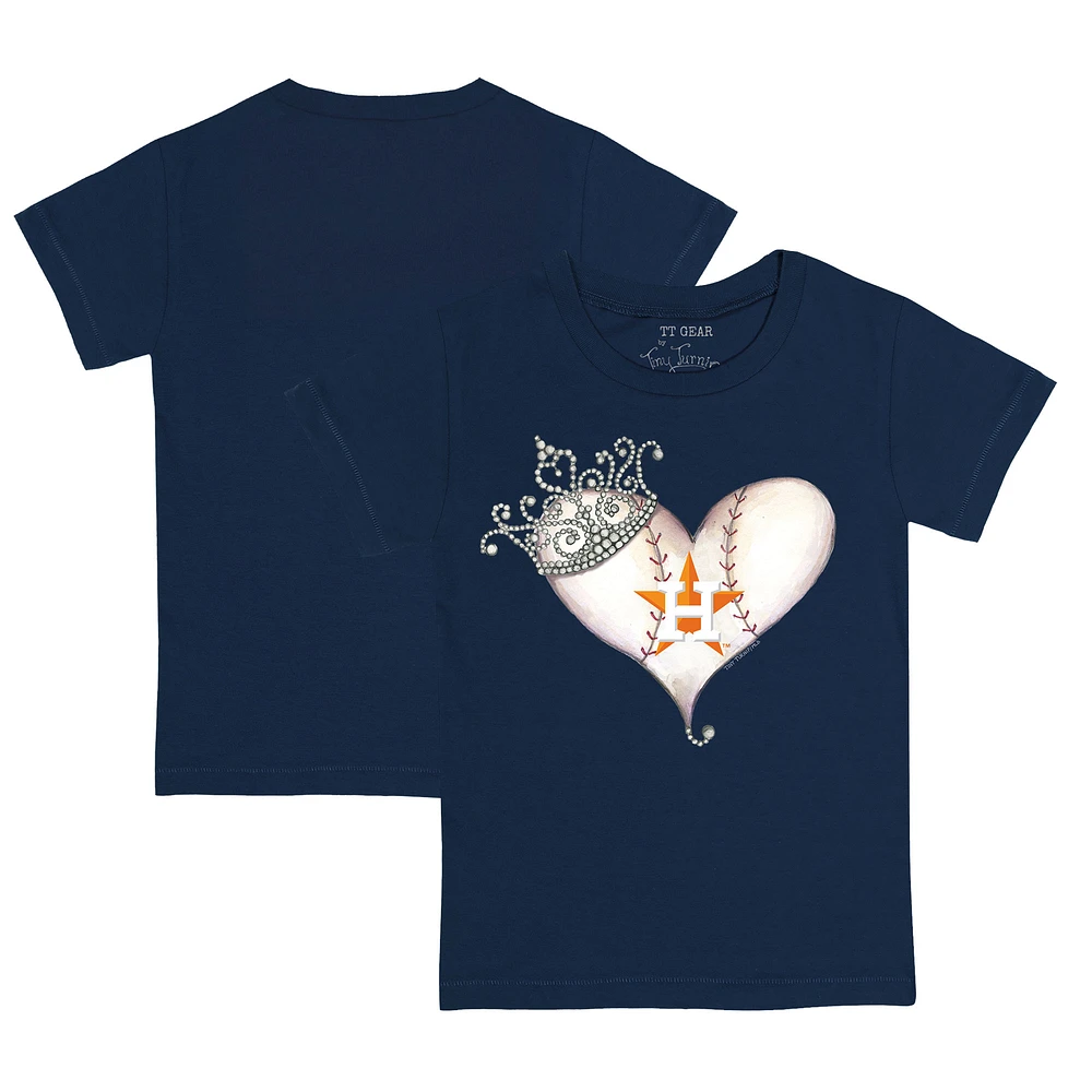 Youth Tiny Turnip Navy Houston Astros Tiara Heart T-Shirt