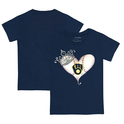 Youth Tiny Turnip Navy Milwaukee Brewers Tiara Heart T-Shirt