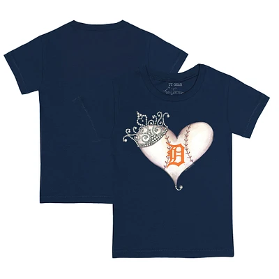 Youth Tiny Turnip Navy Detroit Tigers Tiara Heart T-Shirt