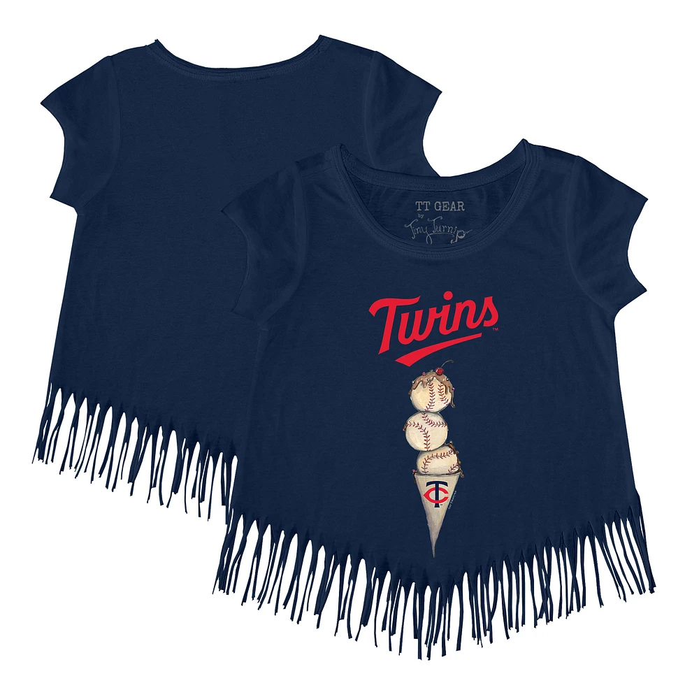 Girls Youth Tiny Turnip Navy Minnesota Twins Triple Scoop Fringe T-Shirt