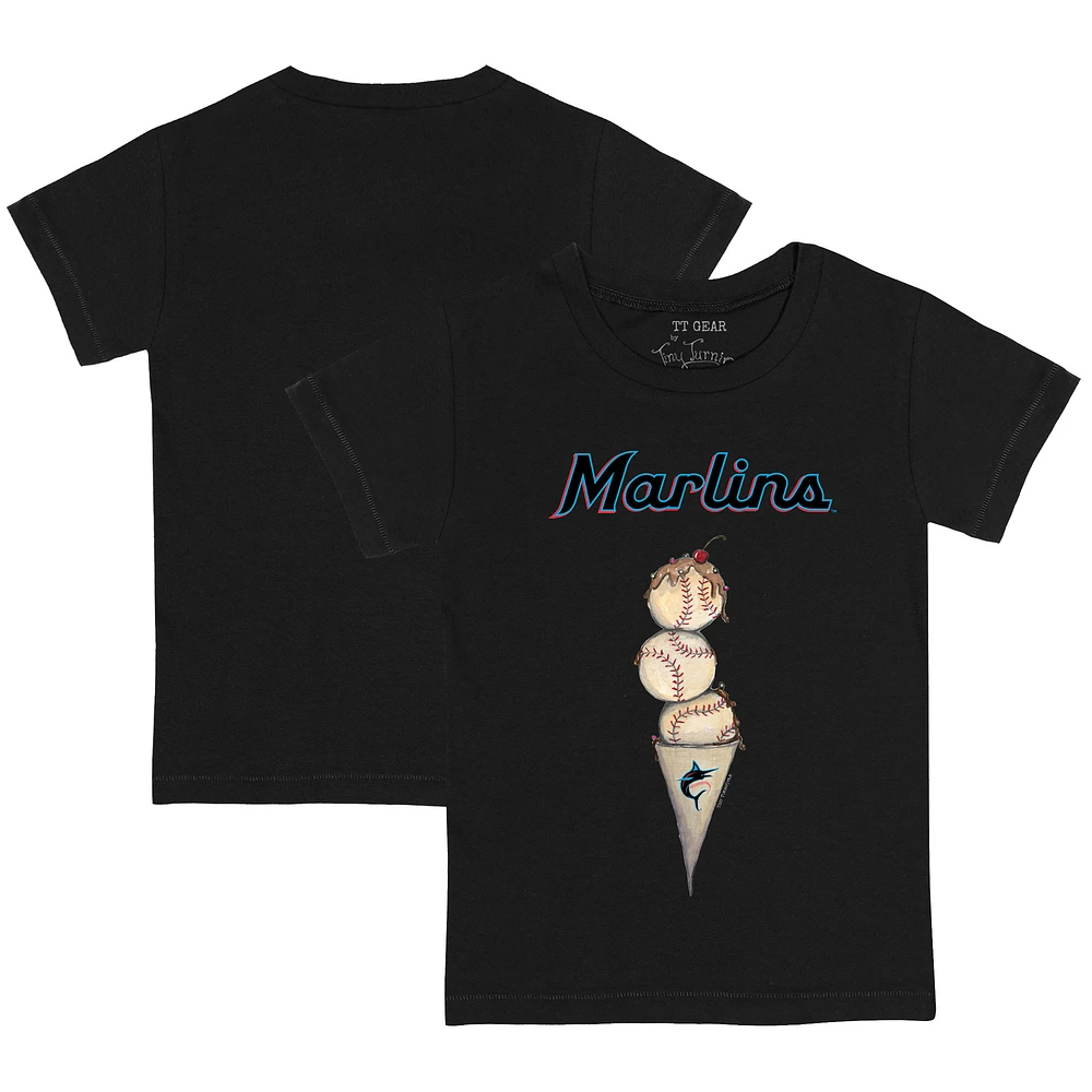 Youth Tiny Turnip Black Miami Marlins Triple Scoop T-Shirt
