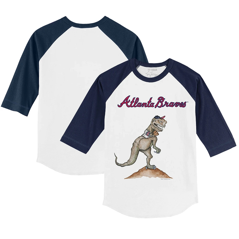 Youth Tiny Turnip White/Navy Atlanta Braves TT Rex 3/4-Sleeve Raglan T-Shirt