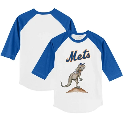 Youth Tiny Turnip White/Royal New York Mets TT Rex 3/4-Sleeve Raglan T-Shirt
