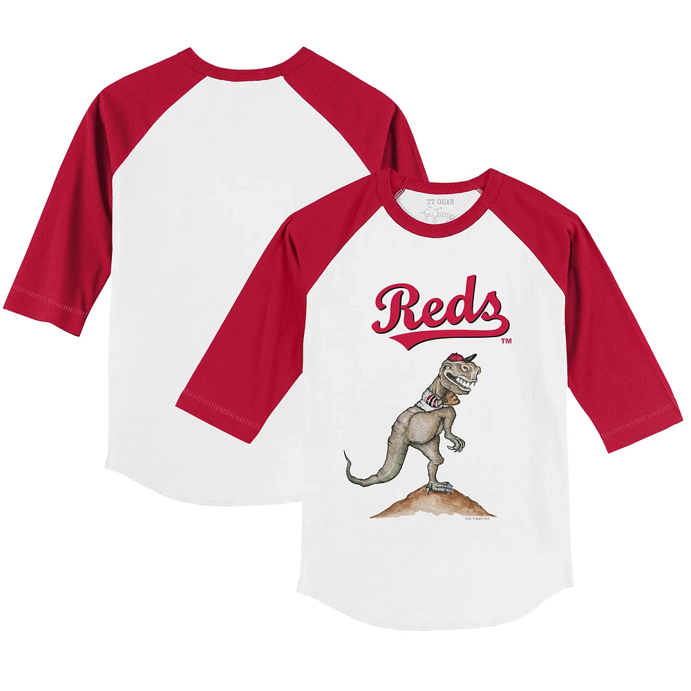 Youth Tiny Turnip White/Red Cincinnati Reds TT Rex 3/4-Sleeve Raglan T-Shirt