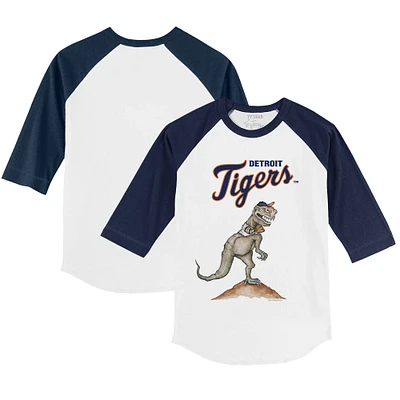 Youth Tiny Turnip White/Navy Detroit Tigers TT Rex 3/4-Sleeve Raglan T-Shirt