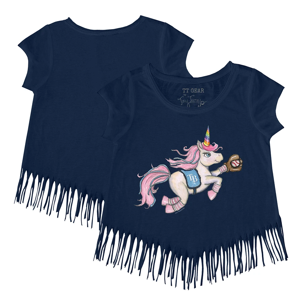 Girls Youth Tiny Turnip Navy Tampa Bay Rays Unicorn Fringe T-Shirt