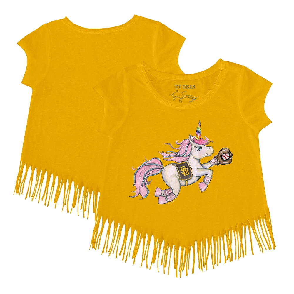 Girls Youth Tiny Turnip Gold San Diego Padres Unicorn Fringe T-Shirt