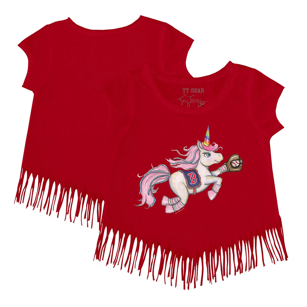 Girls Youth Tiny Turnip Red Boston Sox Unicorn Fringe T-Shirt