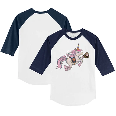 Youth Tiny Turnip White/Navy Detroit Tigers Unicorn 3/4-Sleeve Raglan T-Shirt