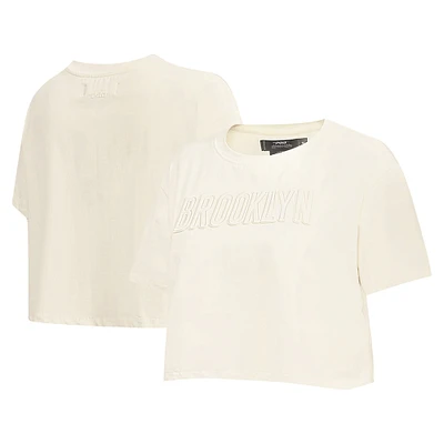 Women's Pro Standard Cream Brooklyn Nets Neutral Boxy Crop T-Shirt